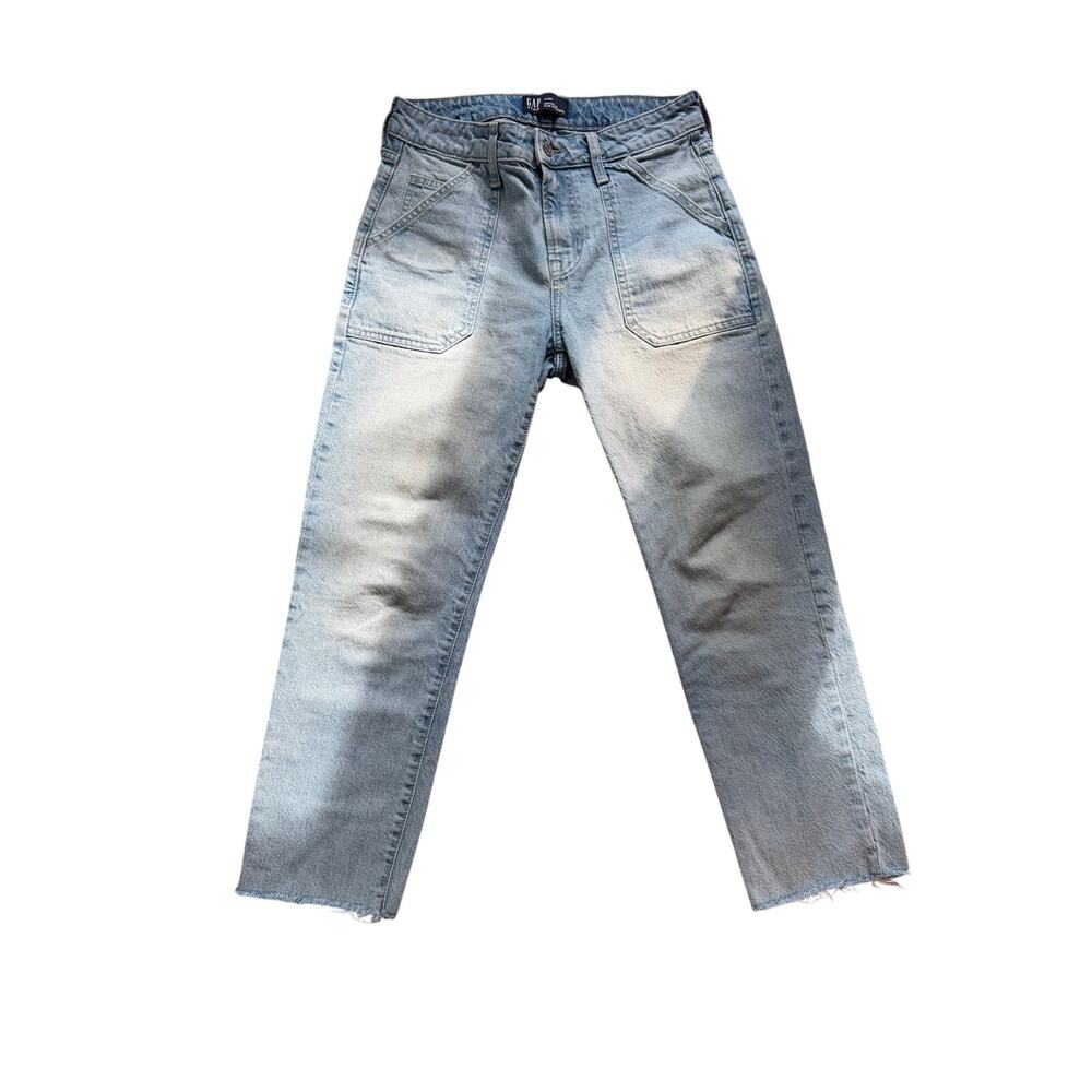 GAP Universal Slim Boyfriend Jeans Size 2/26R Light Wash Raw Hem Frayed